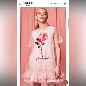 OOAK * VOGUE COVER! Dress VIKTOR & ROLF‎ Tulle Floral Embroidered Mini Pink XS/S